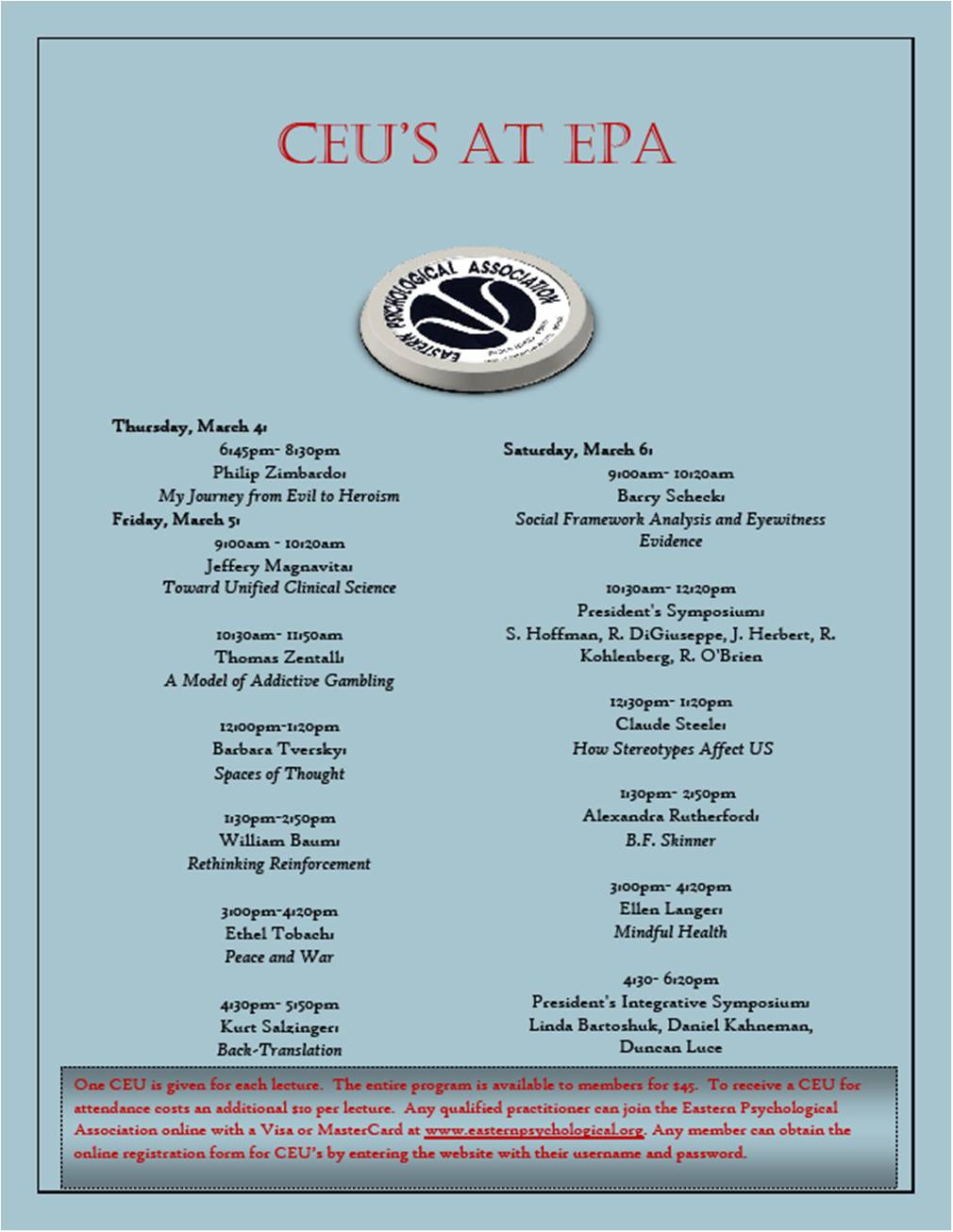 Continuing Education Flyer Eastern Psychological Association